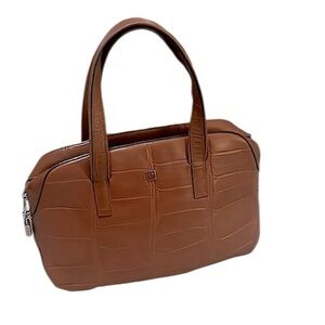 Vintage Aigner Light  Brown Tan Croc Embossed Leather Satchel Handbag